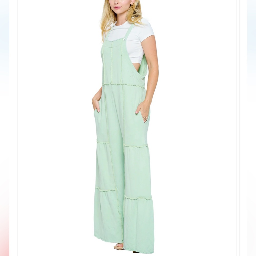 YAK and Yeti Mint  Green Wide-Leg Overalls Jumpsuit